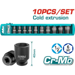 COPAS DE IMPACTO 1/2'' SET 10 PZAS. 10 - 24 MM. TOTAL THISTD12101