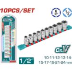 COPAS DE 1/2'' EN SET 10 PZAS. 10- 24 MM. TOTAL THT121101