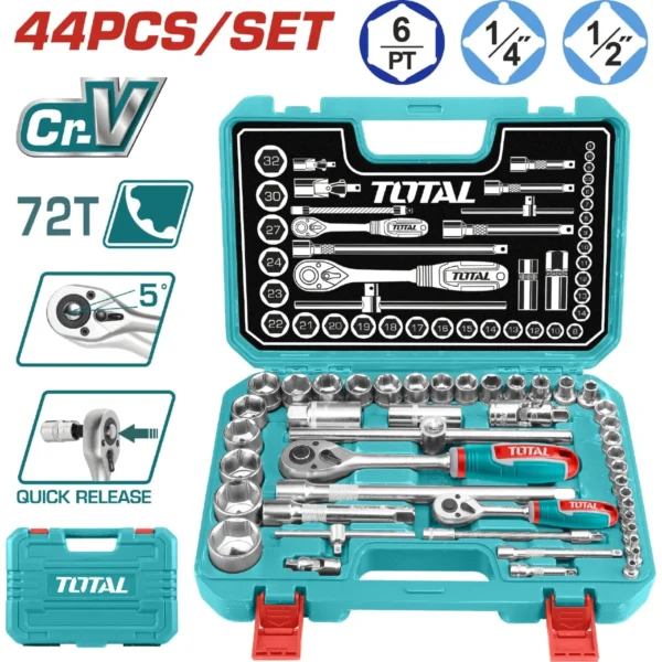 RATCH DE 1/4''+ 1/2'' ESTUCHE DE 44 PZAS. TOTAL THT421441