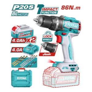 TALADRO INALAMB DE 1/2'' 20 V. IMPACT. 86Nm. 2BAT+CARG. TOTAL UTIDLI208682