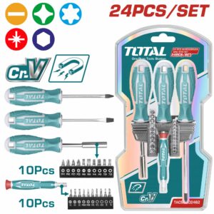DESARMADORES SET DE 24 PZAS. C/ PUNTAS TOTAL TACSD302462