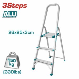 ESCALERA DE ALUMINIO 3 PELDAÑOS 26x 25x 3CM T/ BANCO 150 KG TOTAL THLAD06031