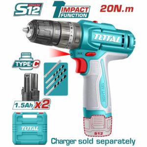 TALADRO INALAMB. 3/8'' 12 V. IMP.2BAT+BROCAS TOTAL TIDLI12206