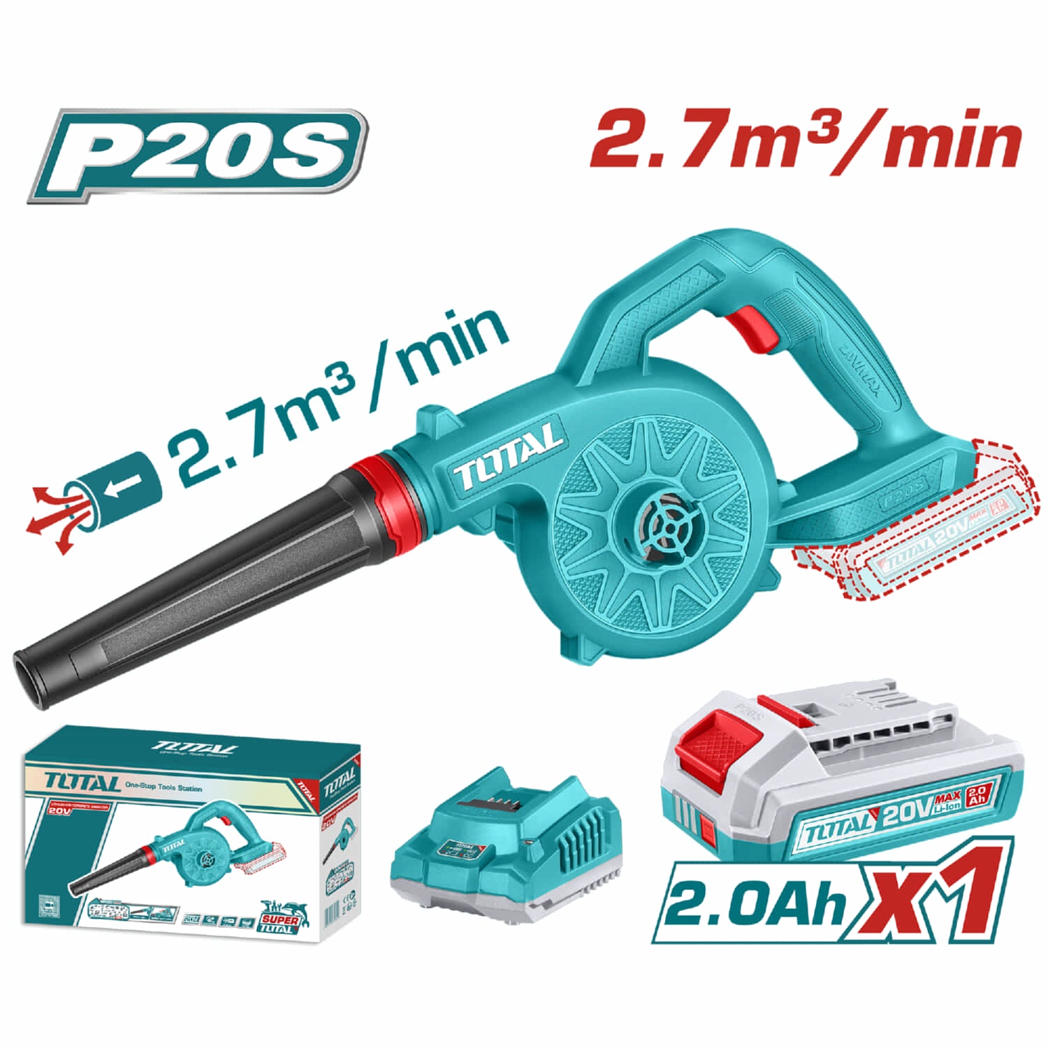 ASPIRADOR SOPLADOR INALAMB. DE 20V.(1800 RPM) BAT+CARG. TOTAL UTABLI20781