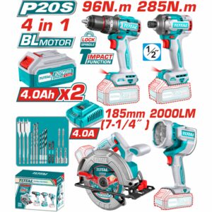 TALADRO 1/2"+PIST IMP 1/4"+SIERR CIRCULAR 7-1/4"+FOCO 2BAT TOTAL UTOSLI241297