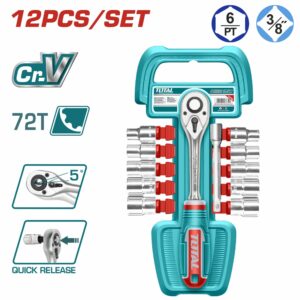 RATCH DE 3/8'' C/ COPAS Cr-V 45T. 12 PZAS. TOTAL THT381121
