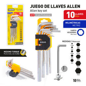LLAVES ALLEN DE 10 PZAS. EN BLISTER COVO CV-HK-1
