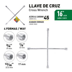 LLAVE DE CRUZ 16" (7/8", 13/16", 3/4", 17 MM) COVO CV-CRW-16
