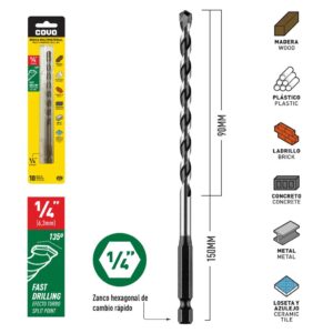 BROCA MULTIMATERIAL DE 1/4x 6" COVO CV-MFD-104