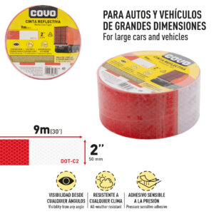 CINTA REFLECTIVA P/ CARRO 9 MT.x 2'' ROJO/ BLANCO COVO CV- RT-1