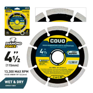 DISCO DIAMANT. DE 4-1/2''x 7/8'' SEGM. C. SECO 8 TEETHS. COVO 7A136-G115-CV