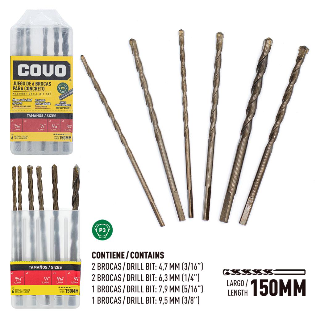 BROCA P/ CONCRETO SET DE 6 PZAS. COVO CV-DB-2