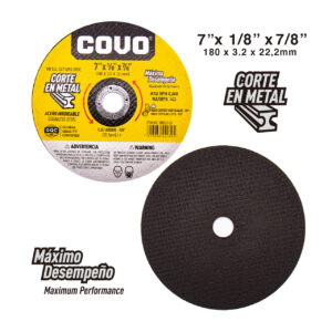 DISCO P/ CORTE MET. DE 7''x 1/8''x 7/8'' PLANO GRUESO COVO 180322-CV