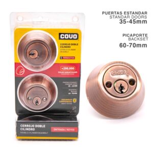 CERRADURA CERROJO DOBLE CILINDRO BRONCE ANTIGUO COVO JM-102B-AC