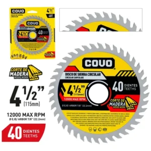 DISCO P/ CORTAR MADERA DE 4-1/2''x 40Tx 7/8'' COVO A367- S9609-CV
