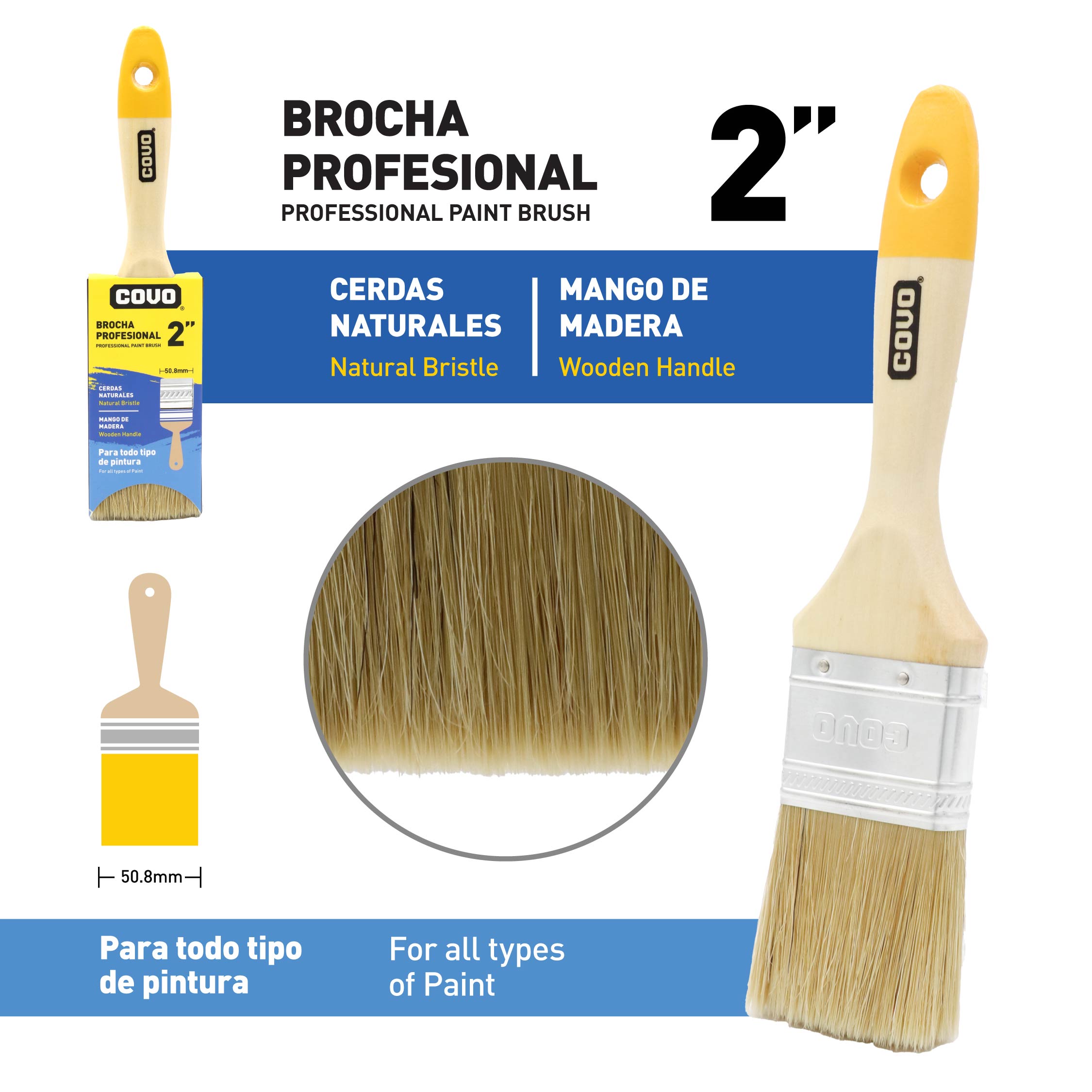 BROCHA DE 2'' BLANCA M/ MADERA COVO CV-PRW-2W