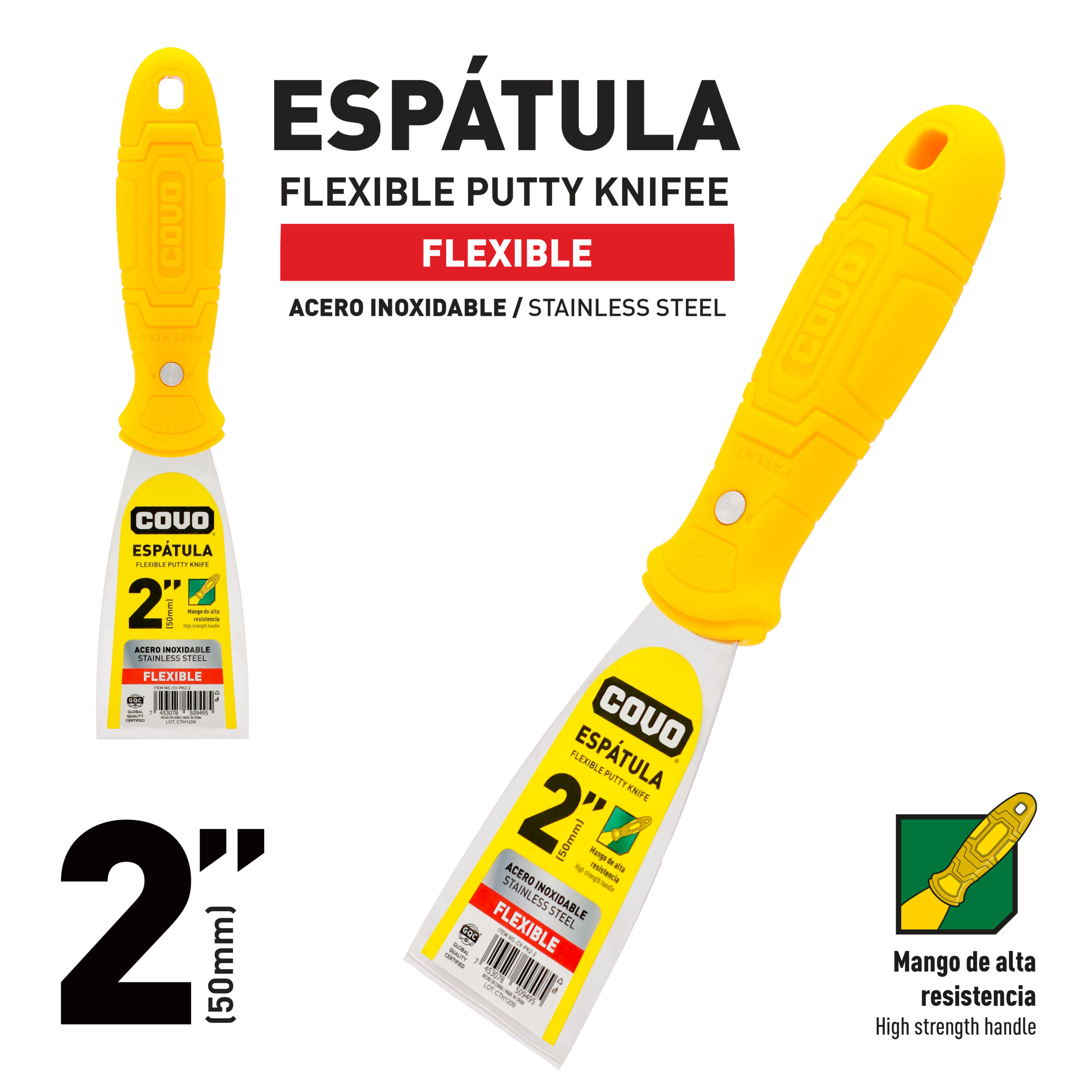 ESPATULA DE 2'' M/ PLASTICO AMARILLA COVO CV-PK2-2
