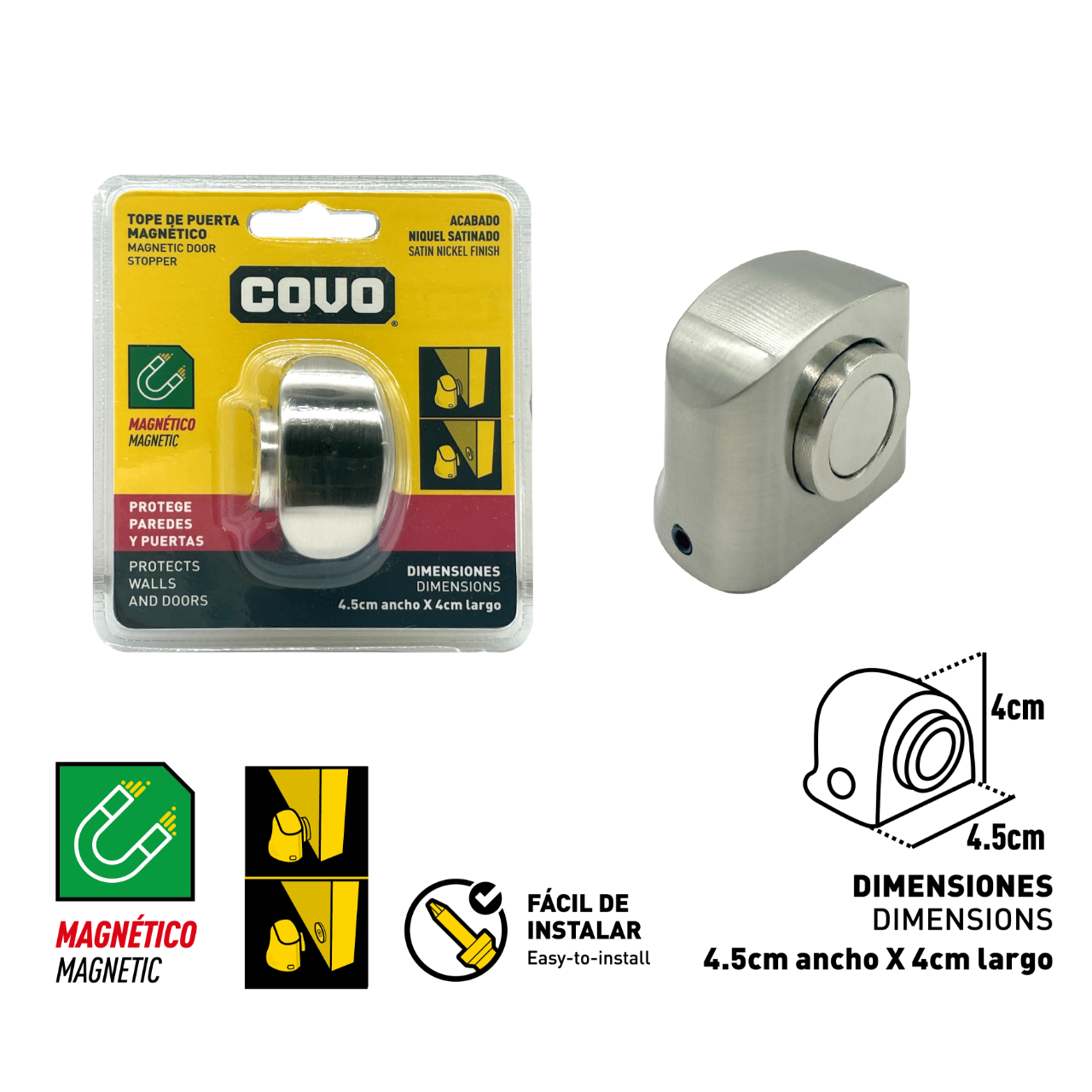 TOPE P/ PUERTA C/ SATINADO IMANT. EN BLISTER COVO CV- DS01-SN