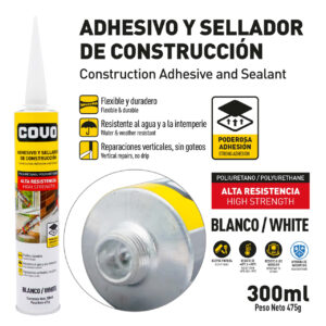ADHESIVO Y SELLADOR P/ CONSTRUCCION EN TUBO 300 ML. COVO CV-PUCA280