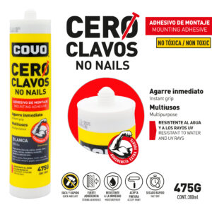 SILICON DE MONTAJE BLANCO EN TUBO DE 475G. COVO CV- WBASG-475