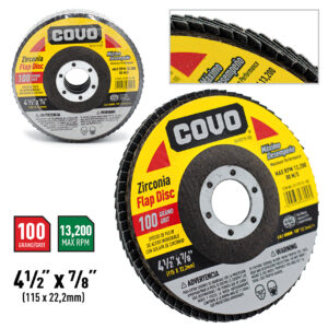 DISCO FLAP DE 4-1/2''x 7/8'' No.100 ZIRCONIA COVO CV-FD115-100