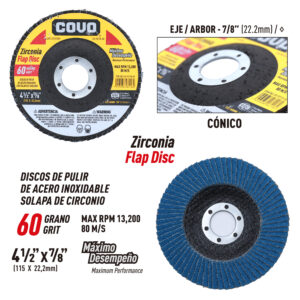 DISCO FLAP DE 4-1/2''x 7/8'' No.60 ZIRCONIA COVO CV-FD115-60