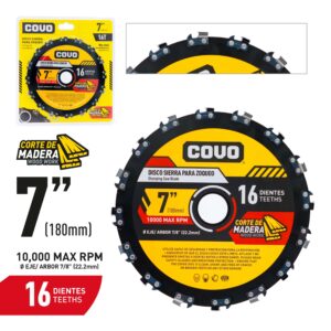 DISCO SIERRA P/ TALLAR MADERA 7''x 7/8'' 16 DIENT. COVO CV- WCD-7