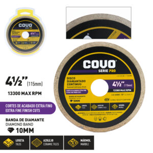 DISCO DIAMANT. DE 4-1/2''x5 MM. LISO SERIE PRO COVO CV- DCW-115HW