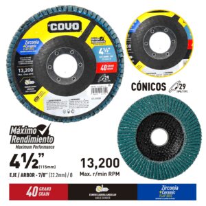 DISCO FLAP DE 4-1/2''x 7/8'' No.40 ZIRCONIA COVO CV-FDZN115-40
