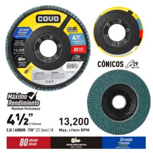 DISCO FLAP DE 4-1/2''x 7/8'' No.80 ZIRCONIA COVO CV-FDZN115-80