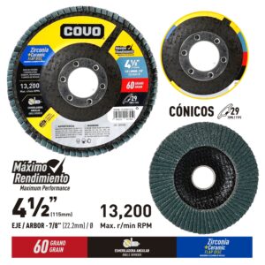 DISCO FLAP DE 4-1/2''x 7/8'' No.120 ZIRCONIA COVO CV-FDZN115- 120