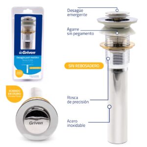 CENTRO P/ LAVAMANO MET. CENTRO PUSH GRIVEN A367- PL221A-W