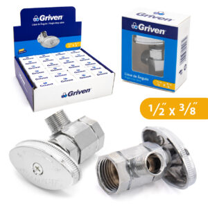 LLAVE DE ANGULO DE 1/2''x 3/8'' EN CAJA GRIVEN 8A145-SQ- 002DP