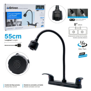 LLAVE P/ PANTRY DOBLE PALANCA C/ FLEXIBLE 2 TEMP. C/ NEGRO GRIVEN GV-FXN-BL