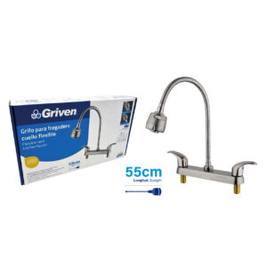 LLAVE P/ PANTRY DOBLE PALANCA C/ FLEXIBLE 2 TEMP. SATINADO GRIVEN GV-FXN-SN