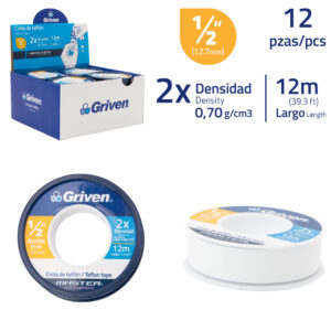 TEFLON DE 1/2'' (12 M.X 12MM.X 0.70MM) GRIVEN GVM-TF70-1-2- 12M