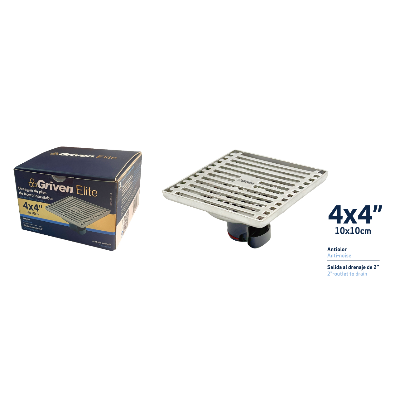 PASCON P/ BAÑO DE 4x4'' CUADRADO INOX.ELITE GRIVEN GRV- SD-L-S