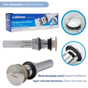 CENTRO P/ LAVAMANO MET. 1-1/2" C/PUSH CROM. GRIVEN GV- PL300C