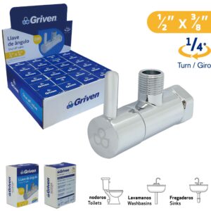 LLAVE DE ANGULO DOBLE DE 1/2''x 3/8''x 3/8'' C/ NEGRA GRIVEN GV-AVDFB-3-8
