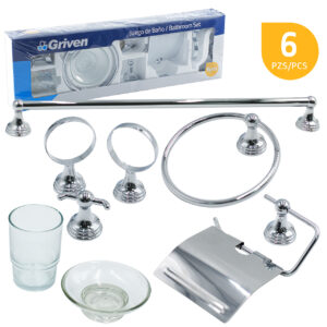 ACCESORIOS P/ BAÑO DE 6 PZAS. MET. GRIVEN A367-SH00A