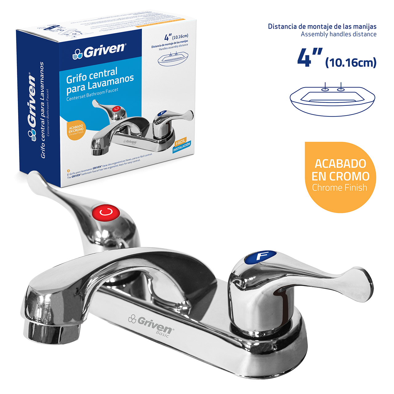 LLAVE P/ LAVAMANO DOBLE PALANCA CUELLO BAR MET. GRIVEN A367-15061A-C