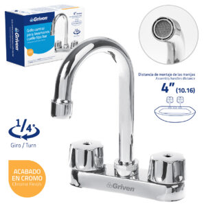 LLAVE P/ LAVAMANO DOBLE POMO CUELLO BAR MET. GRIVEN A367-15061C