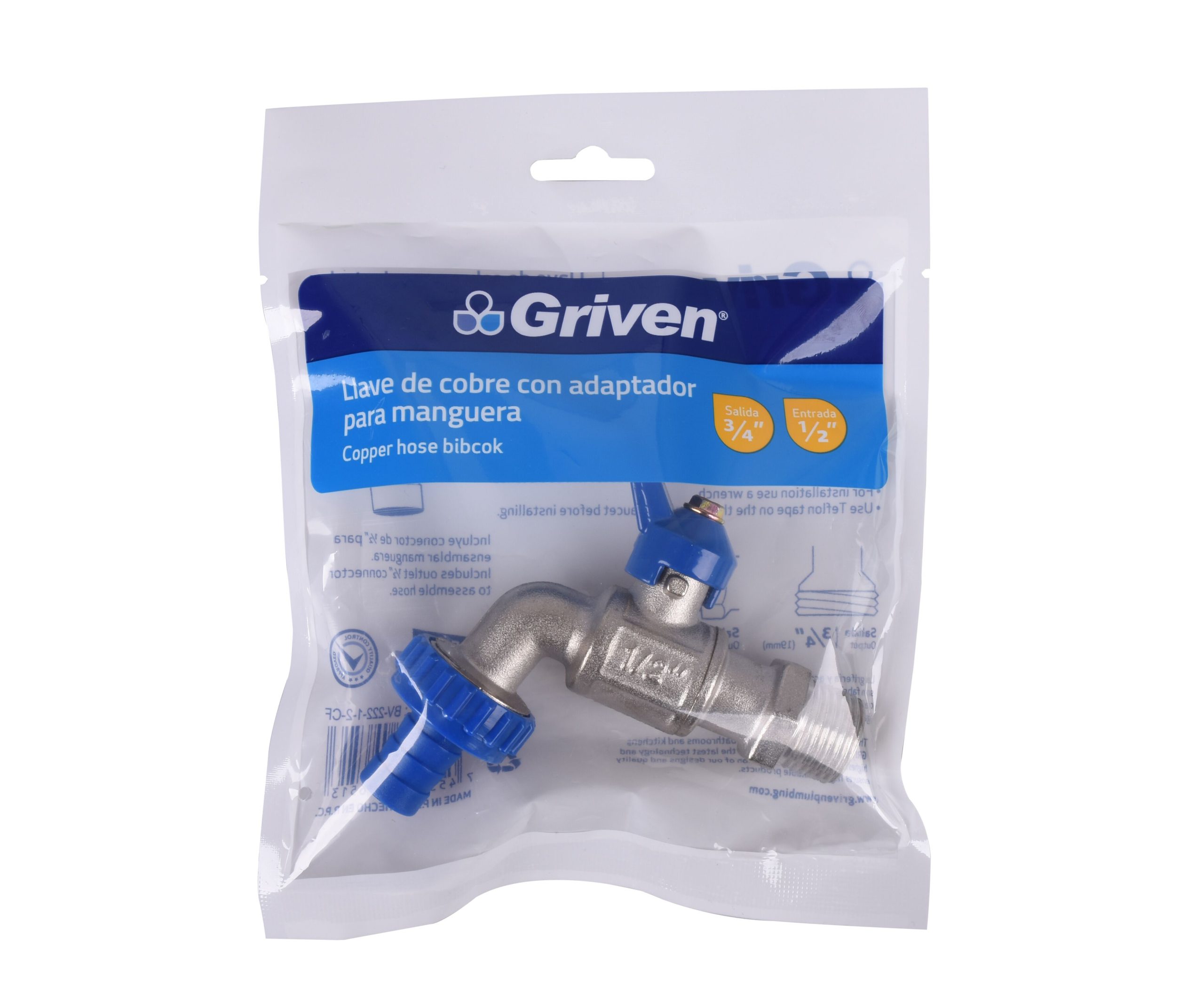 LLAVE CHORRO DE 1/2'' DOBLE SALIDA 3/4'' GRIVEN BV-222-1-2- GB