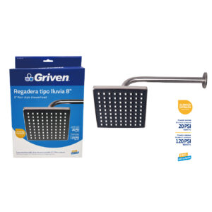 DUCHA CUADRADA DE 6'' TIPO LLUVIA CROMO GRIVEN GV-SHS- A6
