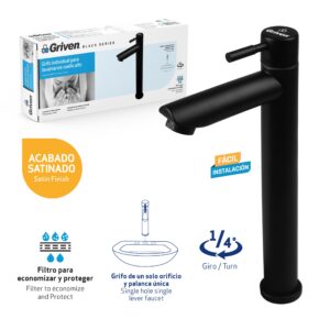 LLAVE P/ LAVAMANO SENC.TUBULAR PALANCA NEGRO GRIVEN GV-TSBF-1
