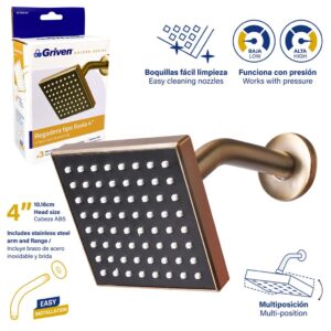 DUCHA CUADRADA DE 4'' TIPO LLUVIA DORADA (GOLD SERIE)GRIVEN GV-SHG-A4