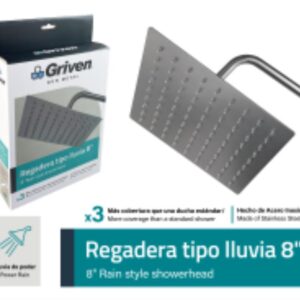 DUCHA CUADRADA DE 8'' TIPO LLUVIA C/NIQ. GRIVEN GV-SH-QY4