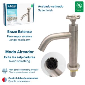 LLAVE P/ LAVAMANO SENC. C/ALTO HEXAG.SATIN GRIVEN GVS- TSSF-2