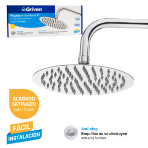 DUCHA REDONDA DE 8" T/ LLUVIA CROM. GRIVEN GV-SHC8- RARM