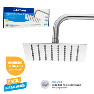 DUCHA CUADRADA DE 8" T/ LLUVIA SATIN GRIVEN GV-SHS8- SARM